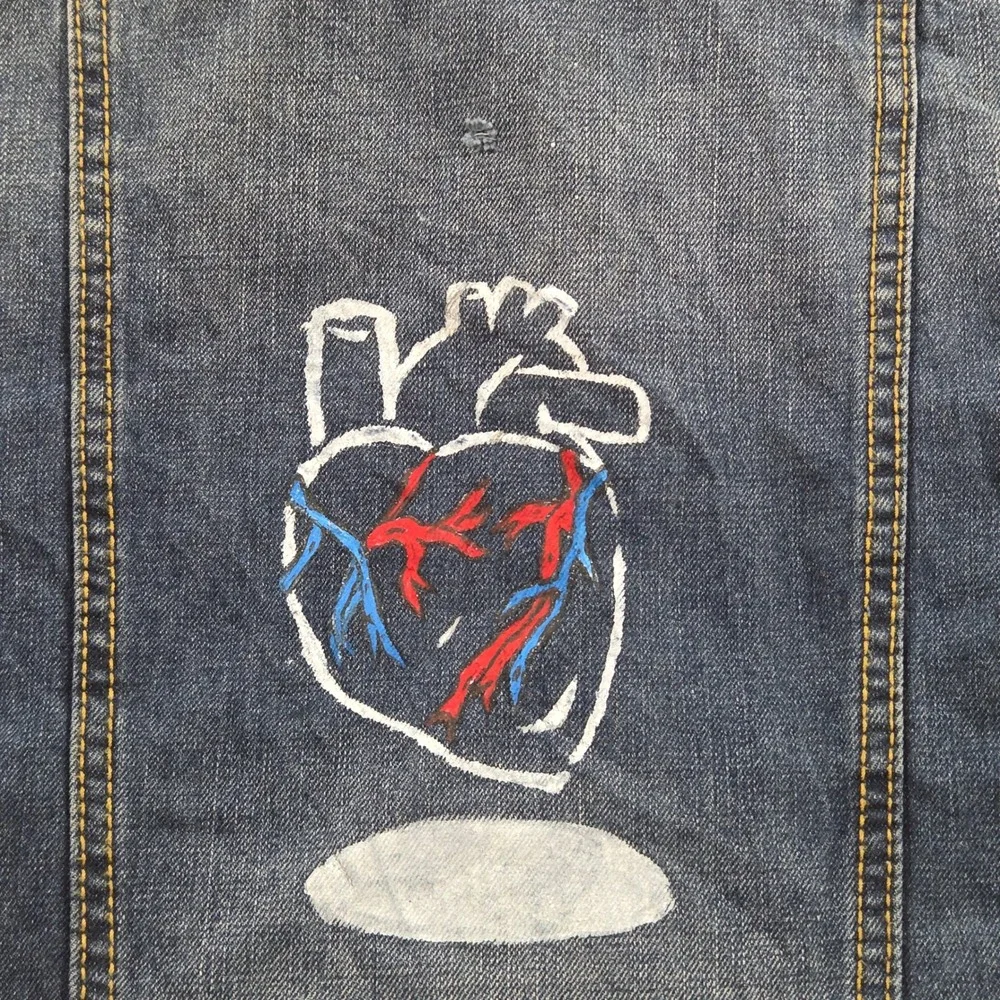 BlueNotes‎ Denim Jacket Medium Heart Painted Design Women's Jean Coat
